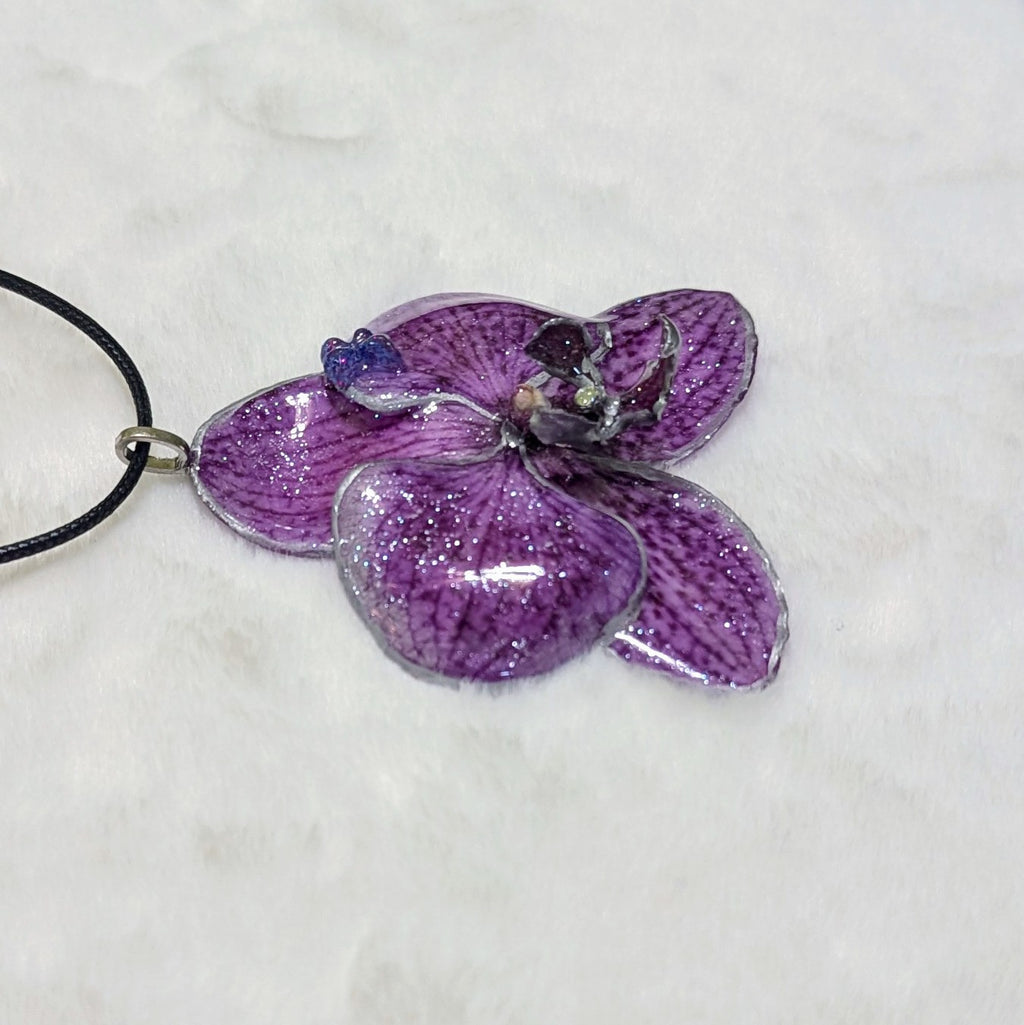 Purple Orchid Silver Edged Pendant