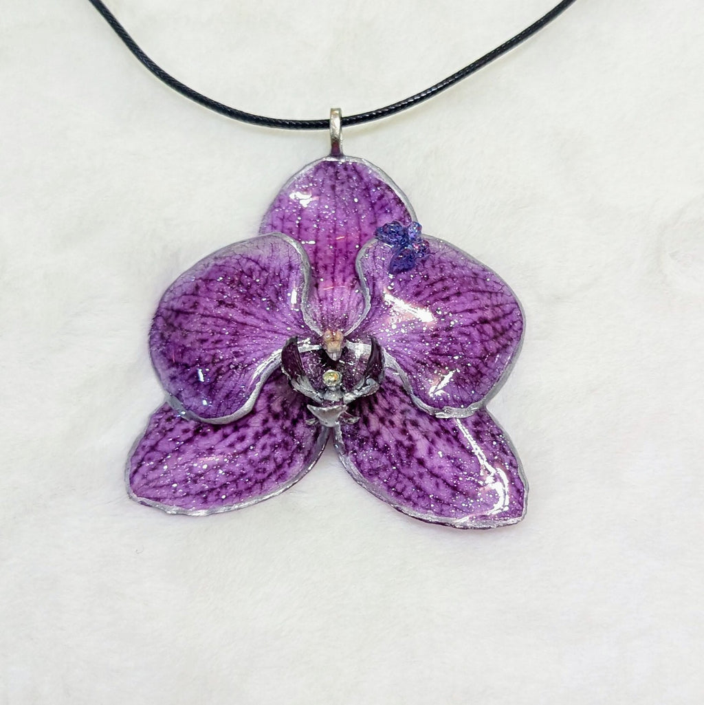 Purple Orchid Silver Edged Pendant