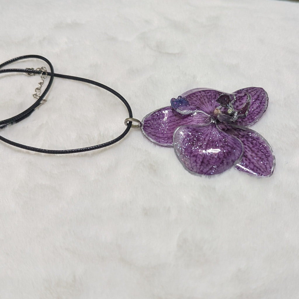 Purple Orchid Silver Edged Pendant