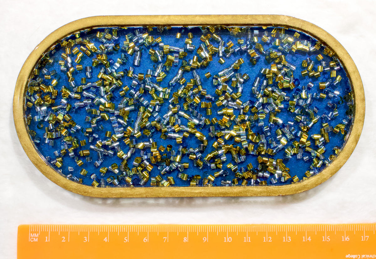 Royal Blue & Gold Beaded Resin Tray