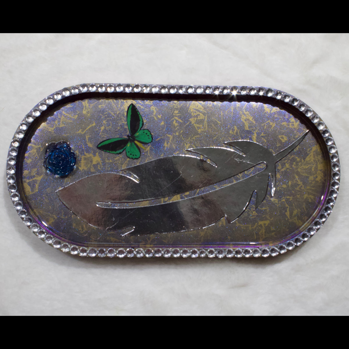 Silver Feather Iridescent Resin Tray