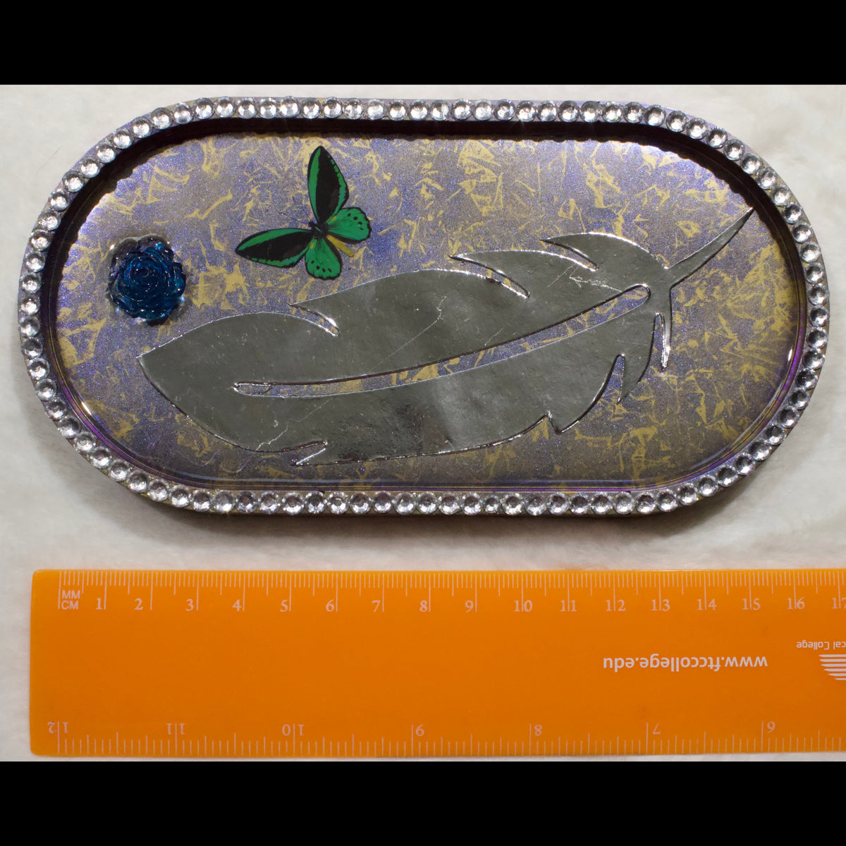 Silver Feather Iridescent Resin Tray