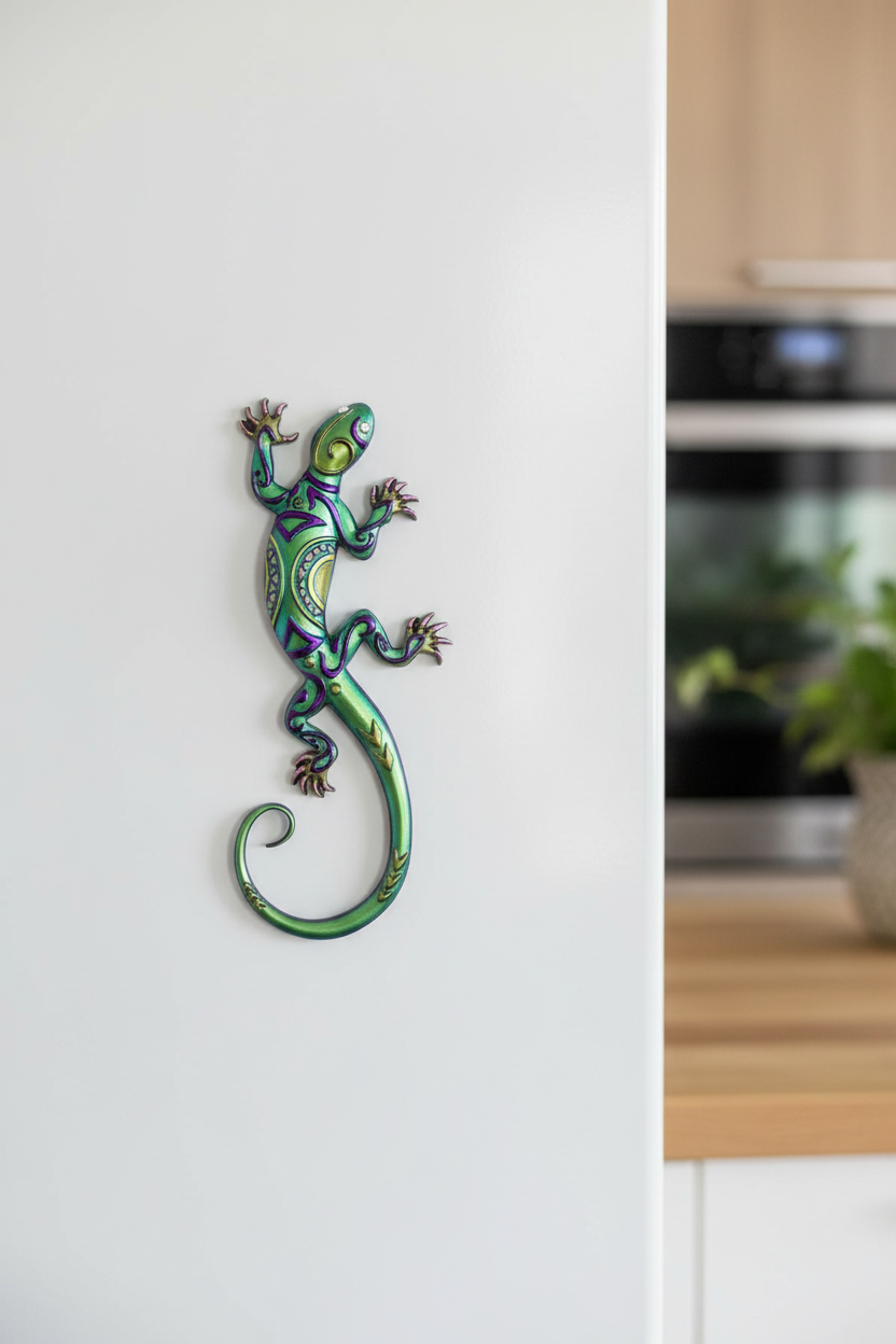 Tribal Mandala Green Resin Salamander Magnet— Handmade Unique Resin Art