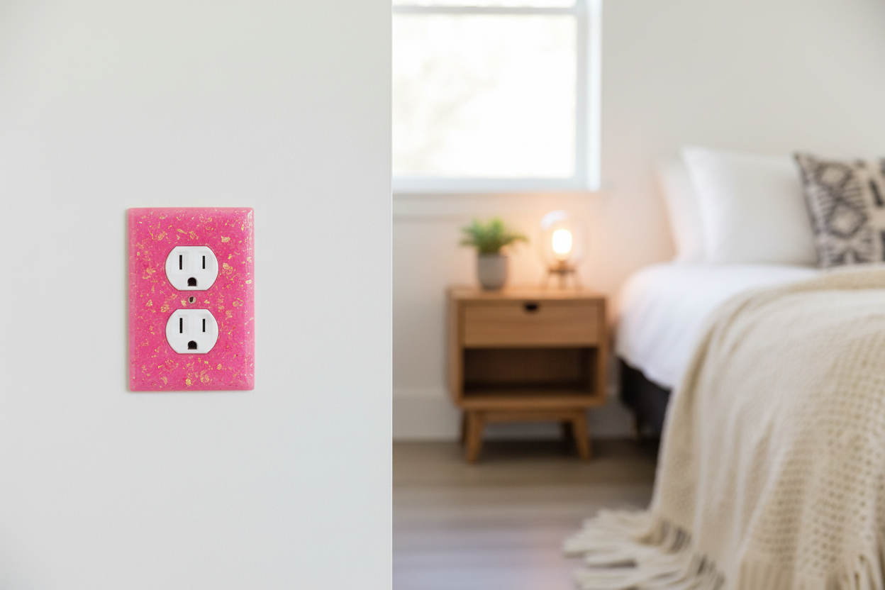 Pink Resin Outlet Cover in Room